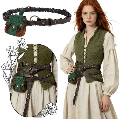 HiiFeuer Medieval Belt Renaissance Leaf Purse