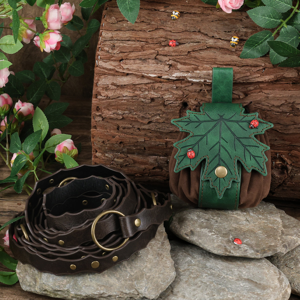 HiiFeuer Medieval Belt Renaissance Leaf Purse