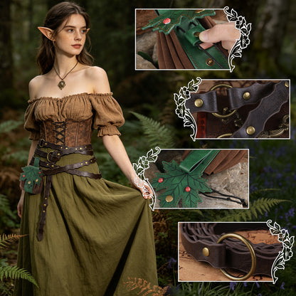 HiiFeuer Medieval Belt Renaissance Leaf Purse