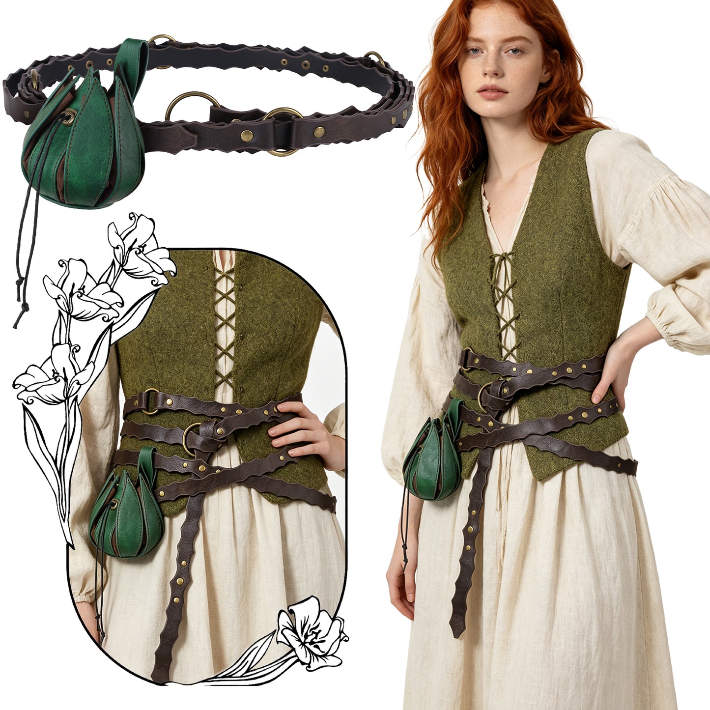 HiiFeuer Medieval Belt Renaissance Leaf Purse