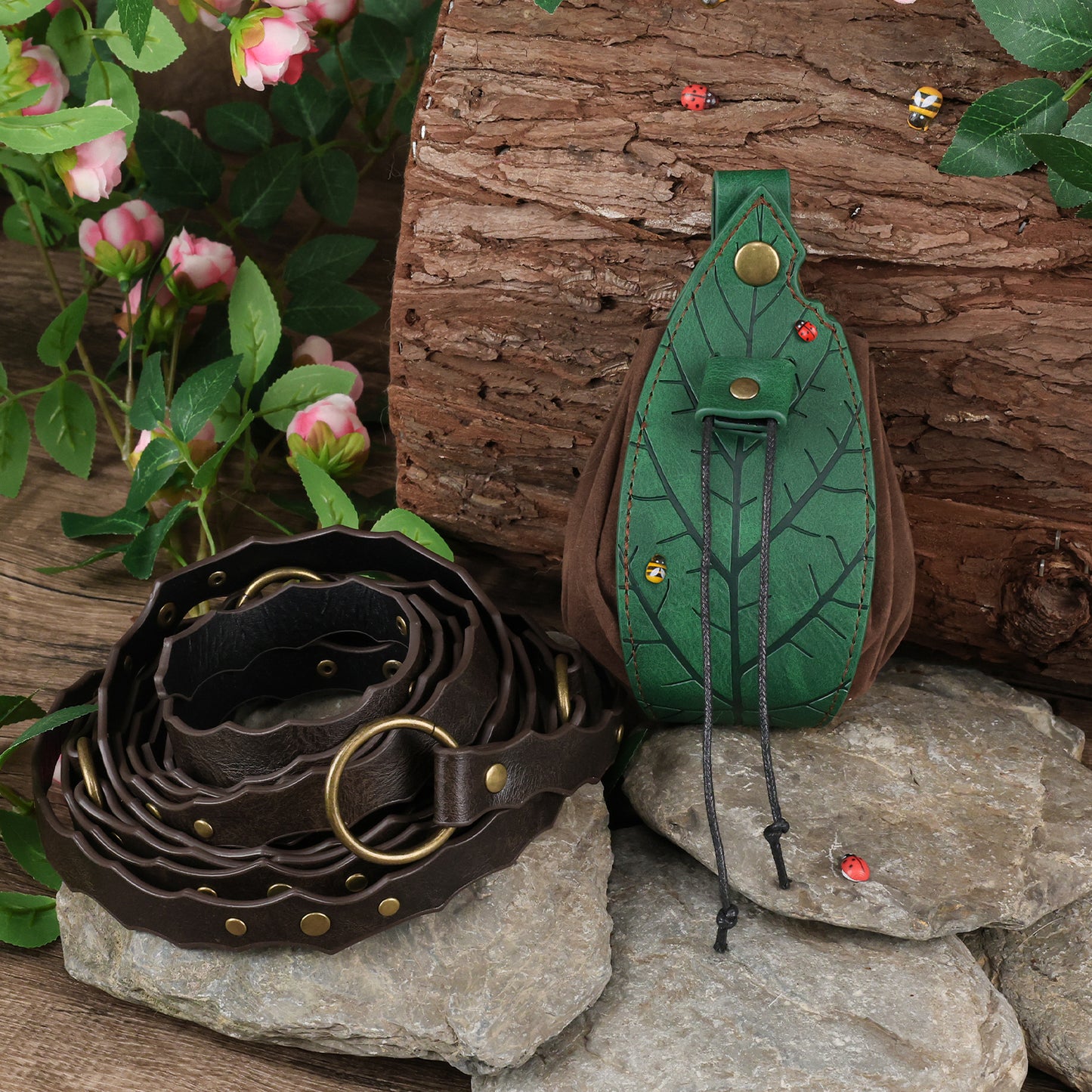 HiiFeuer Medieval Belt Renaissance Leaf Purse