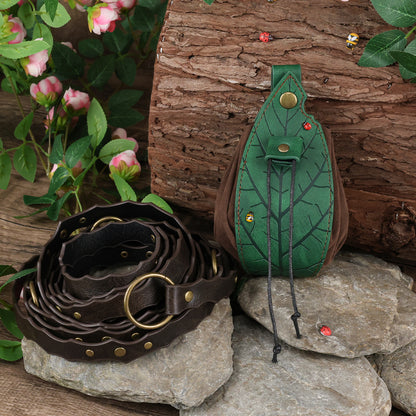 HiiFeuer Medieval Belt Renaissance Leaf Purse