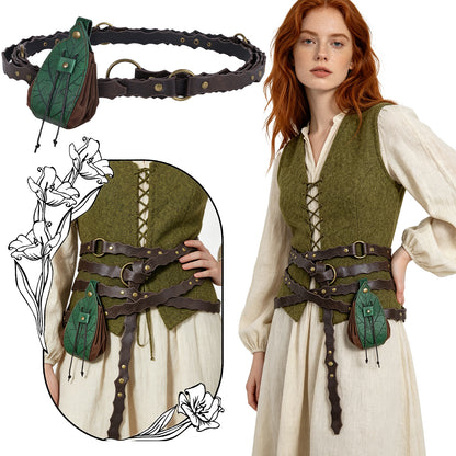 HiiFeuer Medieval Belt Renaissance Leaf Purse
