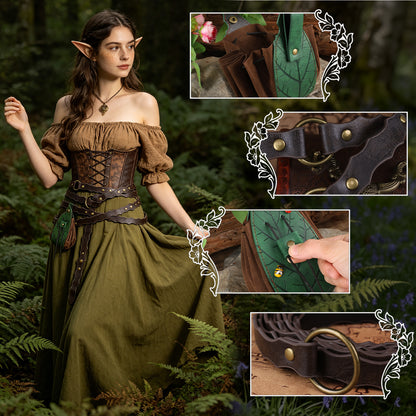 HiiFeuer Medieval Belt Renaissance Leaf Purse