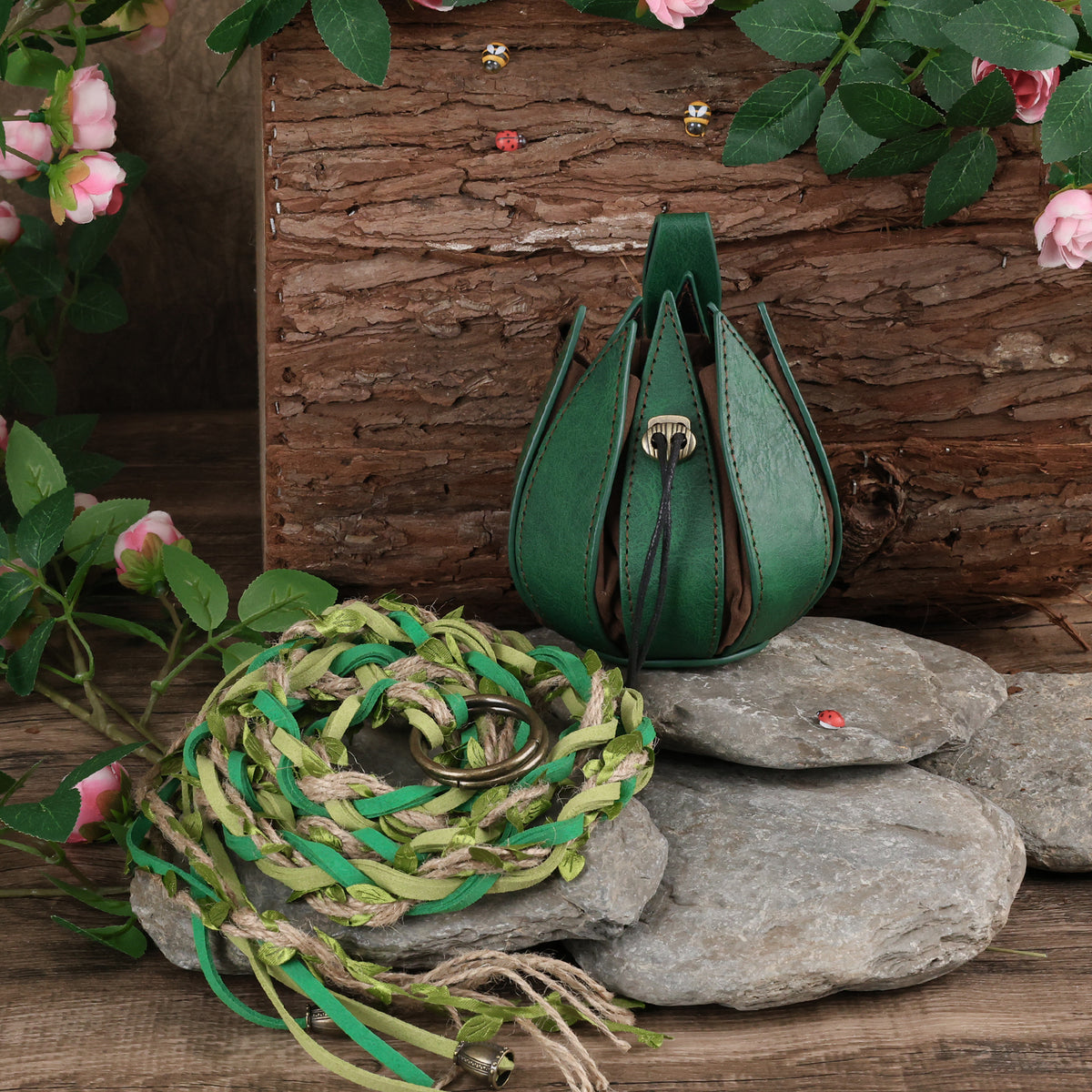 HiiFeuer Medieval Belt Renaissance Leaf Purse