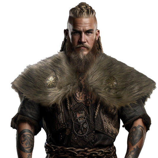 HiiFeuer Viking Artificial Fur Shawl Barbarian Fur Collar, Cosplay Wrap Medieval Costume Cloak, Retro Cape for LARP