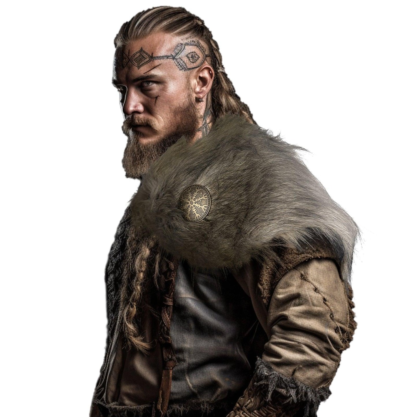 HiiFeuer Viking Artificial Fur Shawl Barbarian Fur Collar, Cosplay Wrap Medieval Costume Cloak, Retro Cape for LARP