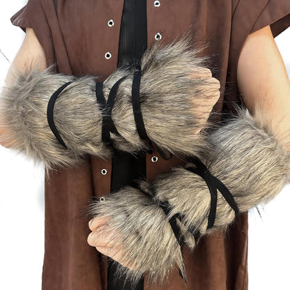 HiiFeuer Viking Artificial Fur Barbarian Arm Wraps, Medieval Vintage Fuzzy Bracers Arm Guards, Nordic Cuff Warmers Wrist Band