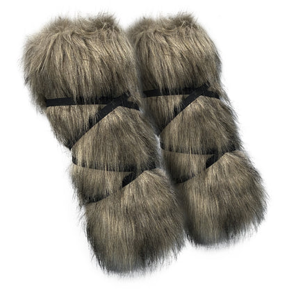 HiiFeuer Viking Artificial Fur Barbarian Leg Warmers Wrap, Medieval Fuzzy Leg Gaiters, Warrior Shin Guards Vintage Leg Armor