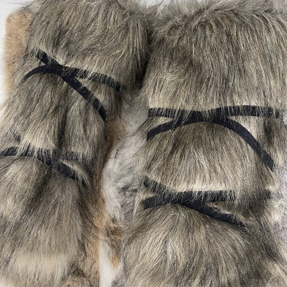 HiiFeuer Viking Artificial Fur Barbarian Leg Warmers Wrap, Medieval Fuzzy Leg Gaiters, Warrior Shin Guards Vintage Leg Armor