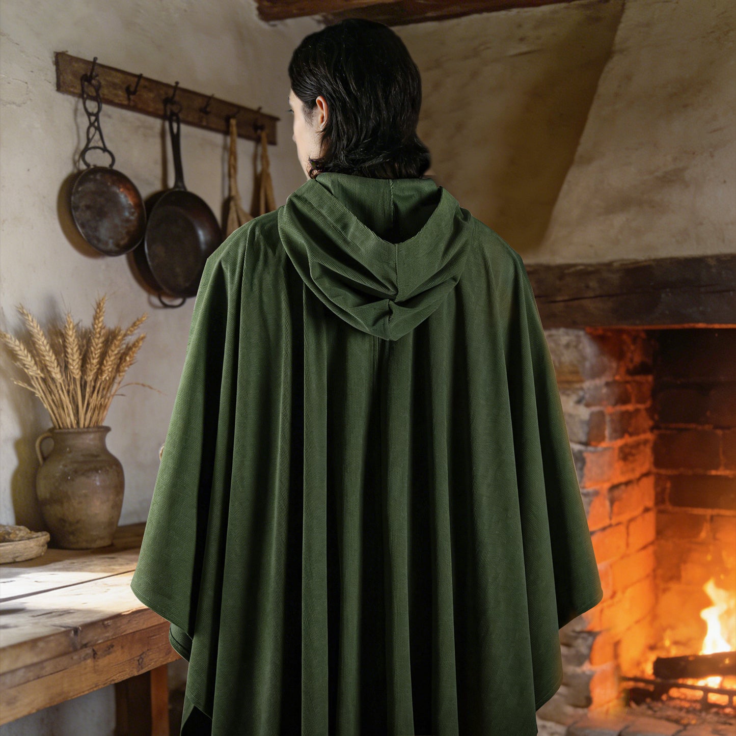 Medieval Corduroy Hooded Cloak