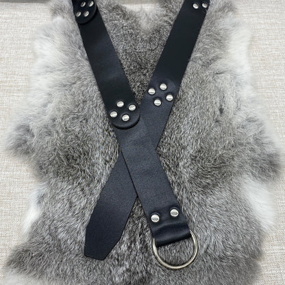 HiiFeuer Medieval O Ring Belt with Portable Drawstring Pouch, Retro Renaissance Faux Leather Belt and Purse Set for Ren Faire