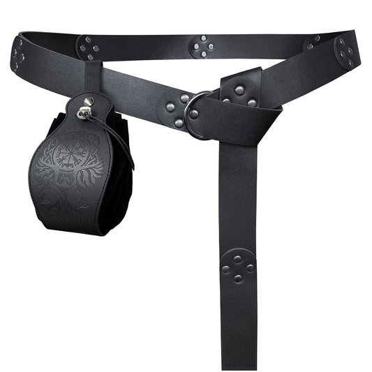 HiiFeuer Medieval O Ring Belt with Portable Drawstring Pouch, Retro Renaissance Faux Leather Belt and Purse Set for Ren Faire