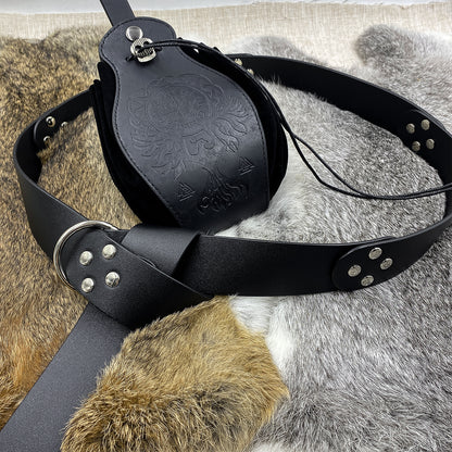 HiiFeuer Medieval O Ring Belt with Portable Drawstring Pouch, Retro Renaissance Faux Leather Belt and Purse Set for Ren Faire