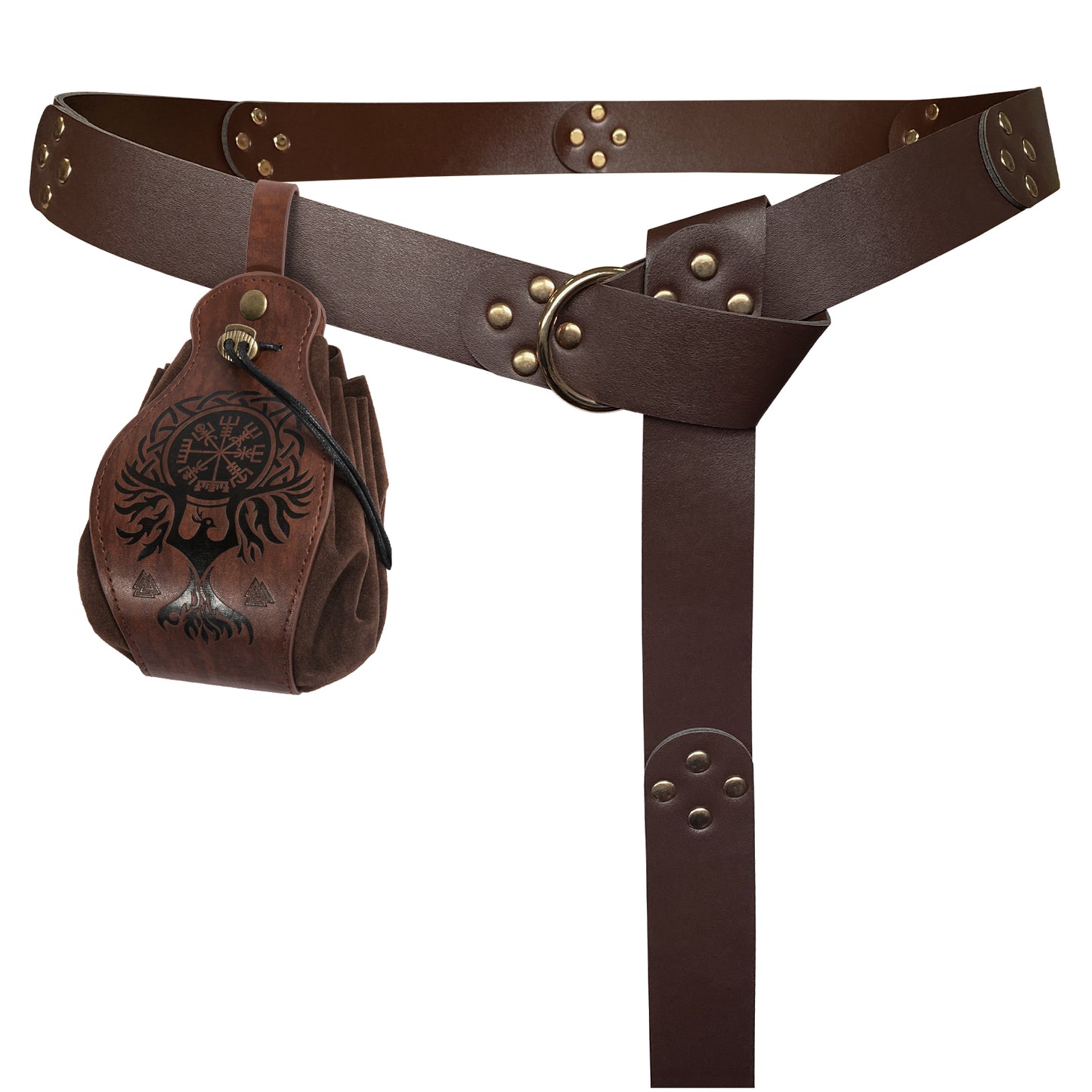HiiFeuer Medieval O Ring Belt with Portable Drawstring Pouch, Retro Renaissance Faux Leather Belt and Purse Set for Ren Faire