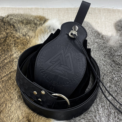 HiiFeuer Medieval O Ring Belt with Portable Drawstring Pouch, Retro Renaissance Faux Leather Belt and Purse Set for Ren Faire