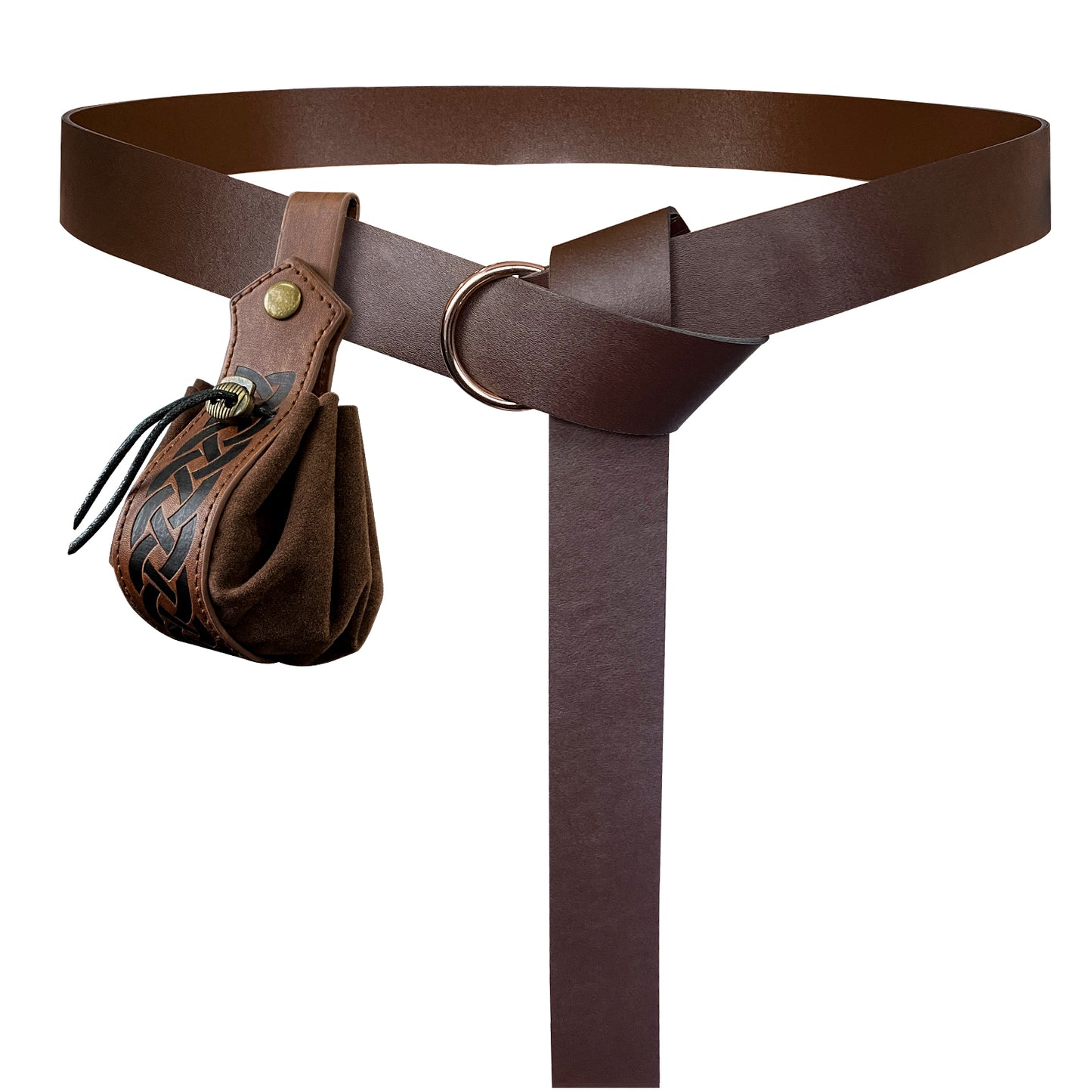 HiiFeuer Medieval O Ring Belt with Portable Drawstring Pouch, Retro Renaissance Faux Leather Belt and Purse Set for Ren Faire