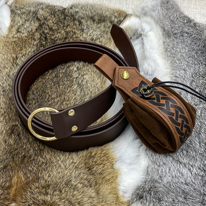 HiiFeuer Medieval O Ring Belt with Portable Drawstring Pouch, Retro Renaissance Faux Leather Belt and Purse Set for Ren Faire