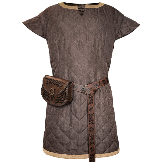 HiiFeuer Medieval Costume Tunic, With Vintage Belt and Bag, Mercenary Knight Body Cloth Armor, Renaissance LARP Cosplay Set