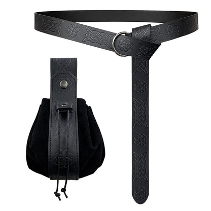 HiiFeuer Medieval O Ring Belt with Portable Drawstring Pouch, Retro Renaissance Faux Leather Belt and Purse Set for Ren Faire