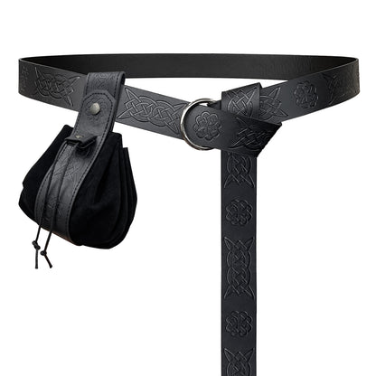 HiiFeuer Medieval O Ring Belt with Portable Drawstring Pouch, Retro Renaissance Faux Leather Belt and Purse Set for Ren Faire