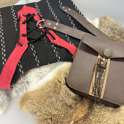 HiiFeuer Medieval Stripe Loose Tunic Top, with Vintage Belt and Bag, Renaissance Knight Lace Up Shirt, Viking Pirate Costume