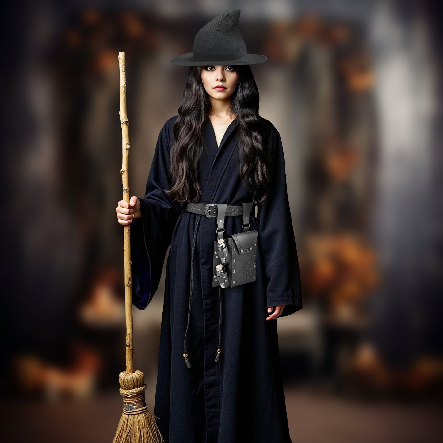 HiiFeuer Medieval Faux Leather Alchemy Set, Witch Pointed Hat for Women, Fantasy Wizard Belt with Potion Vials Waist Pouch