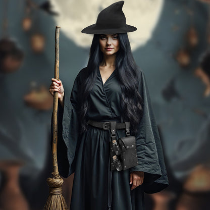 HiiFeuer Medieval Faux Leather Alchemy Set, Witch Pointed Hat for Women, Fantasy Wizard Belt with Potion Vials Waist Pouch
