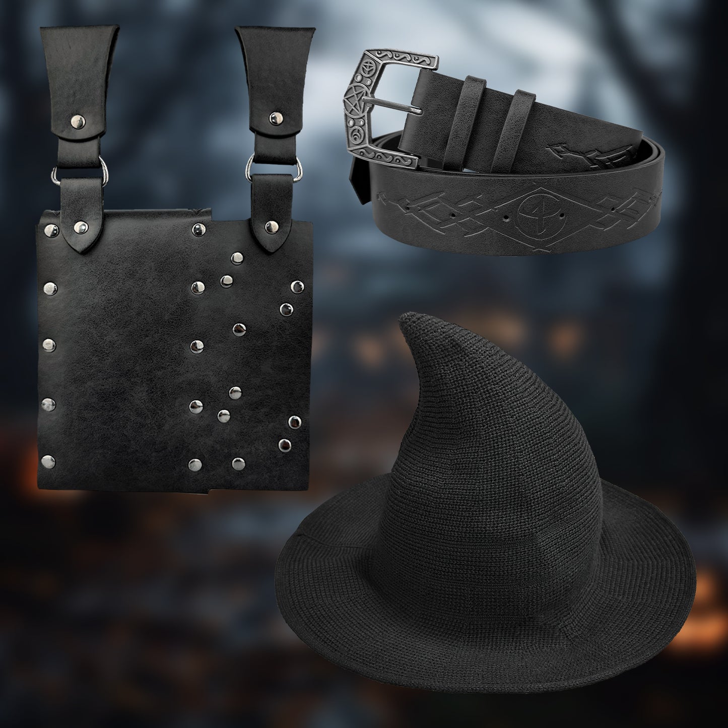 HiiFeuer Medieval Faux Leather Alchemy Set, Witch Pointed Hat for Women, Fantasy Wizard Belt with Potion Vials Waist Pouch