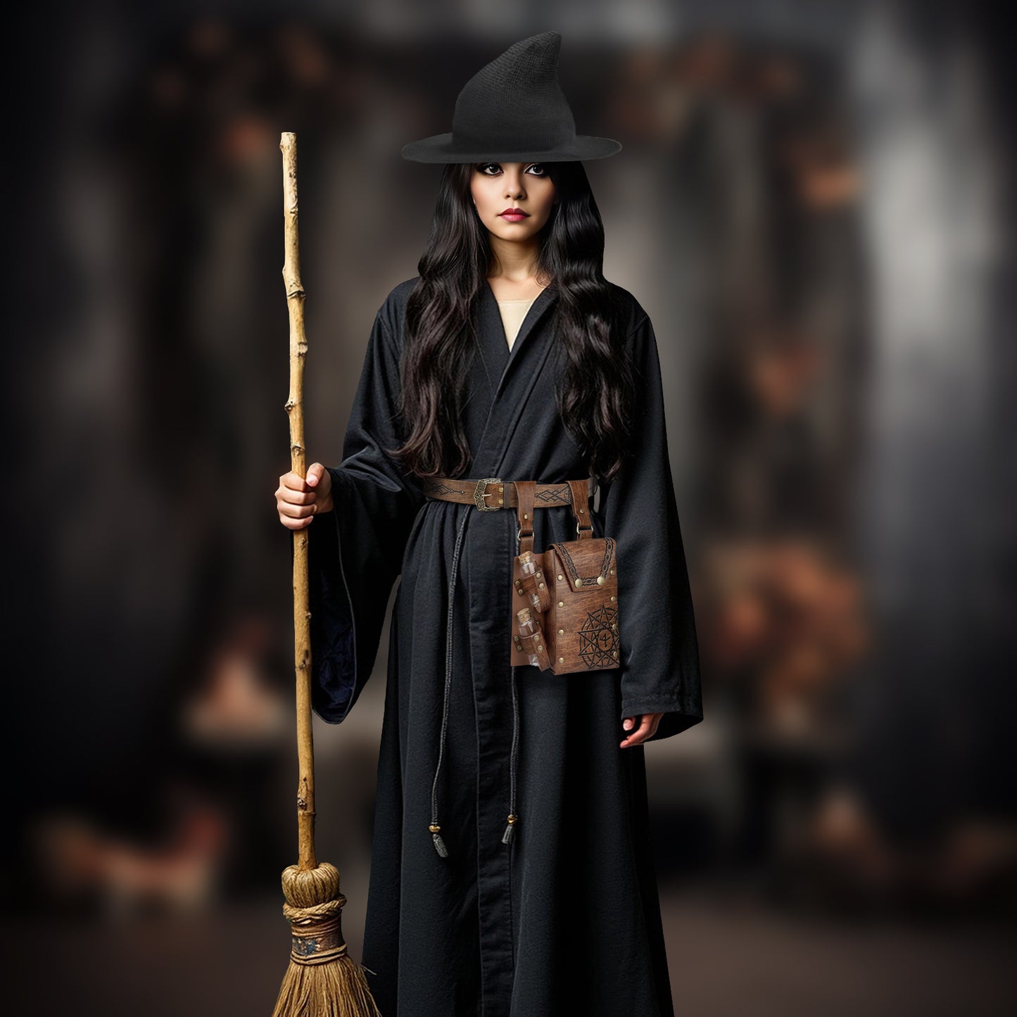 HiiFeuer Medieval Faux Leather Alchemy Set, Witch Pointed Hat for Women, Fantasy Wizard Belt with Potion Vials Waist Pouch
