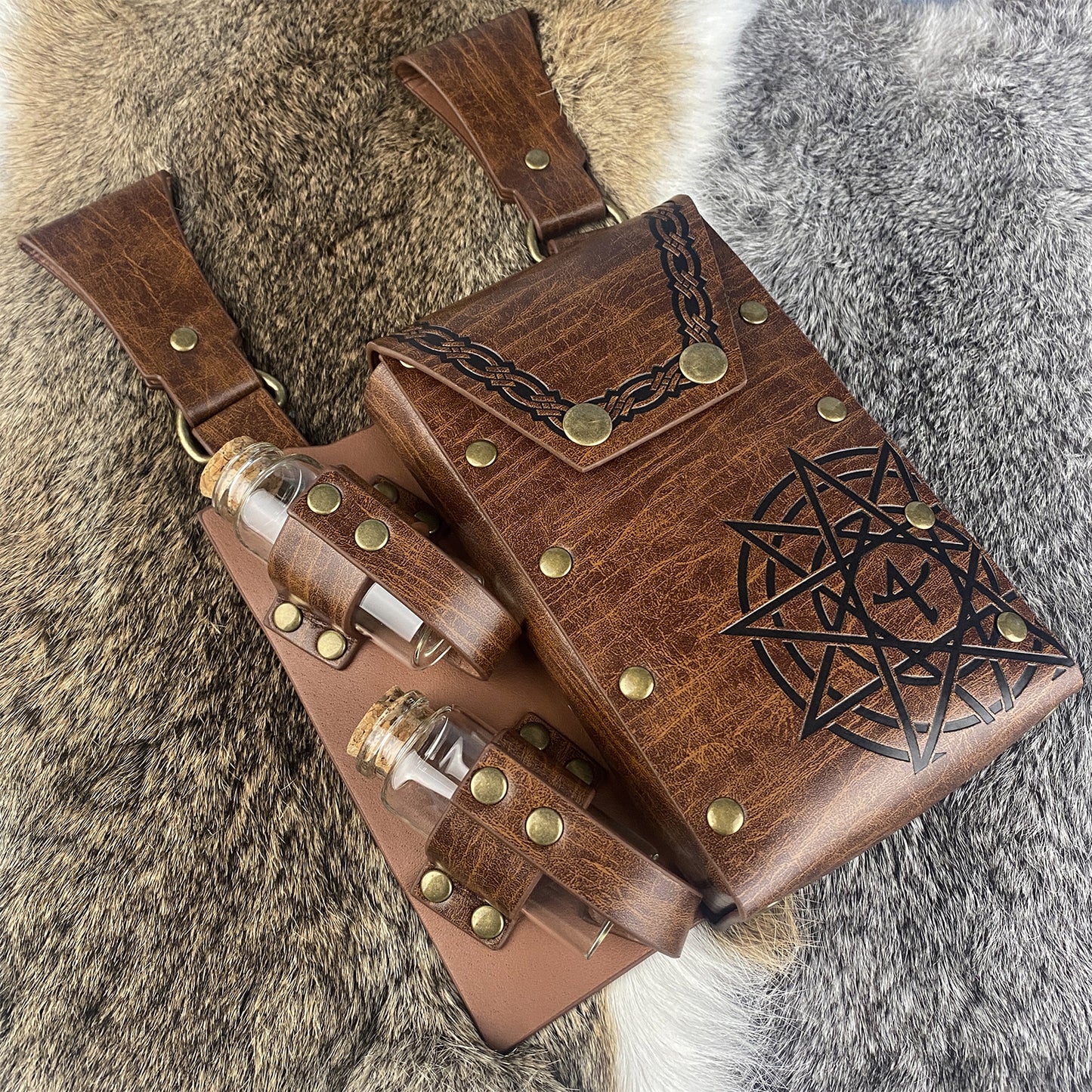 HiiFeuer Medieval Faux Leather Alchemy Set, Witch Pointed Hat for Women, Fantasy Wizard Belt with Potion Vials Waist Pouch