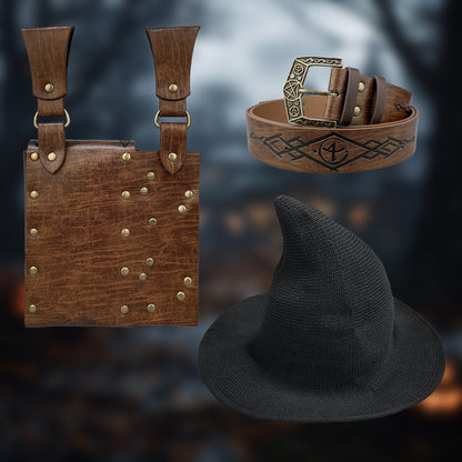 HiiFeuer Medieval Faux Leather Alchemy Set, Witch Pointed Hat for Women, Fantasy Wizard Belt with Potion Vials Waist Pouch