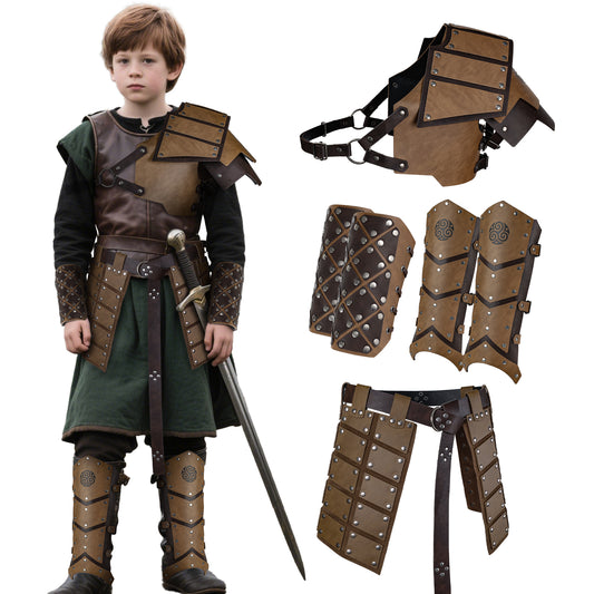 6 PCs Medieval Faux Leather Armor Set for Kids