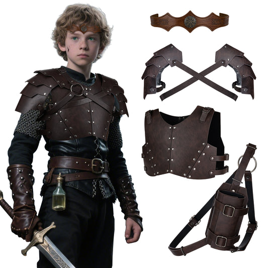 4 PCs Medieval Faux Leather Armor Set for Kids