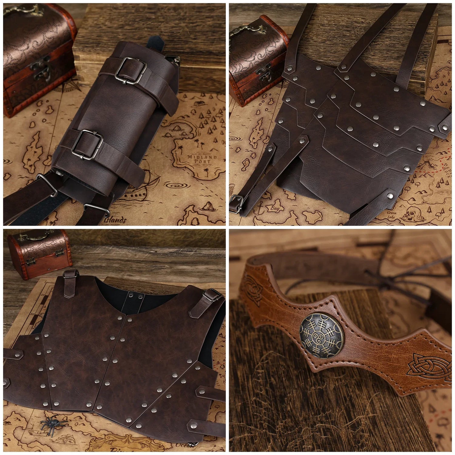 4 PCs Medieval Faux Leather Armor Set for Kids