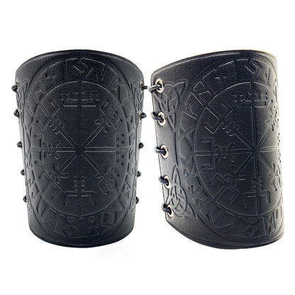 HiiFeuer Viking Vegvisir Embossed Leather Arm Armor 3 Colors LARP Gauntlet Leather Armor Bracer