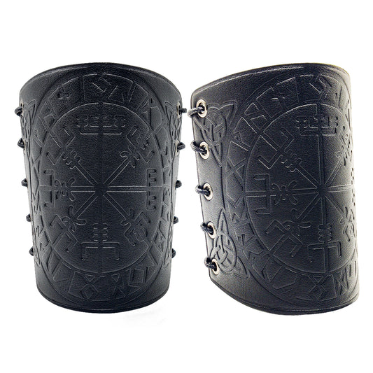 HiiFeuer Viking Vegvisir Embossed Leather Arm Armor 3 Colors LARP Gauntlet Leather Armor Bracer