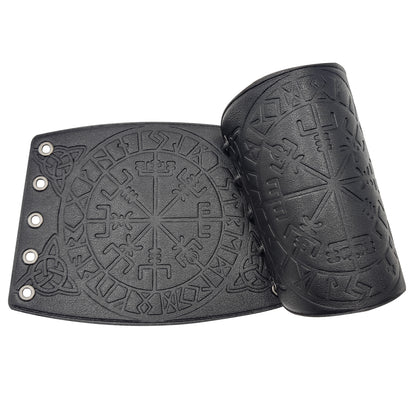 HiiFeuer Viking Vegvisir Embossed Leather Arm Armor 3 Colors LARP Gauntlet Leather Armor Bracer