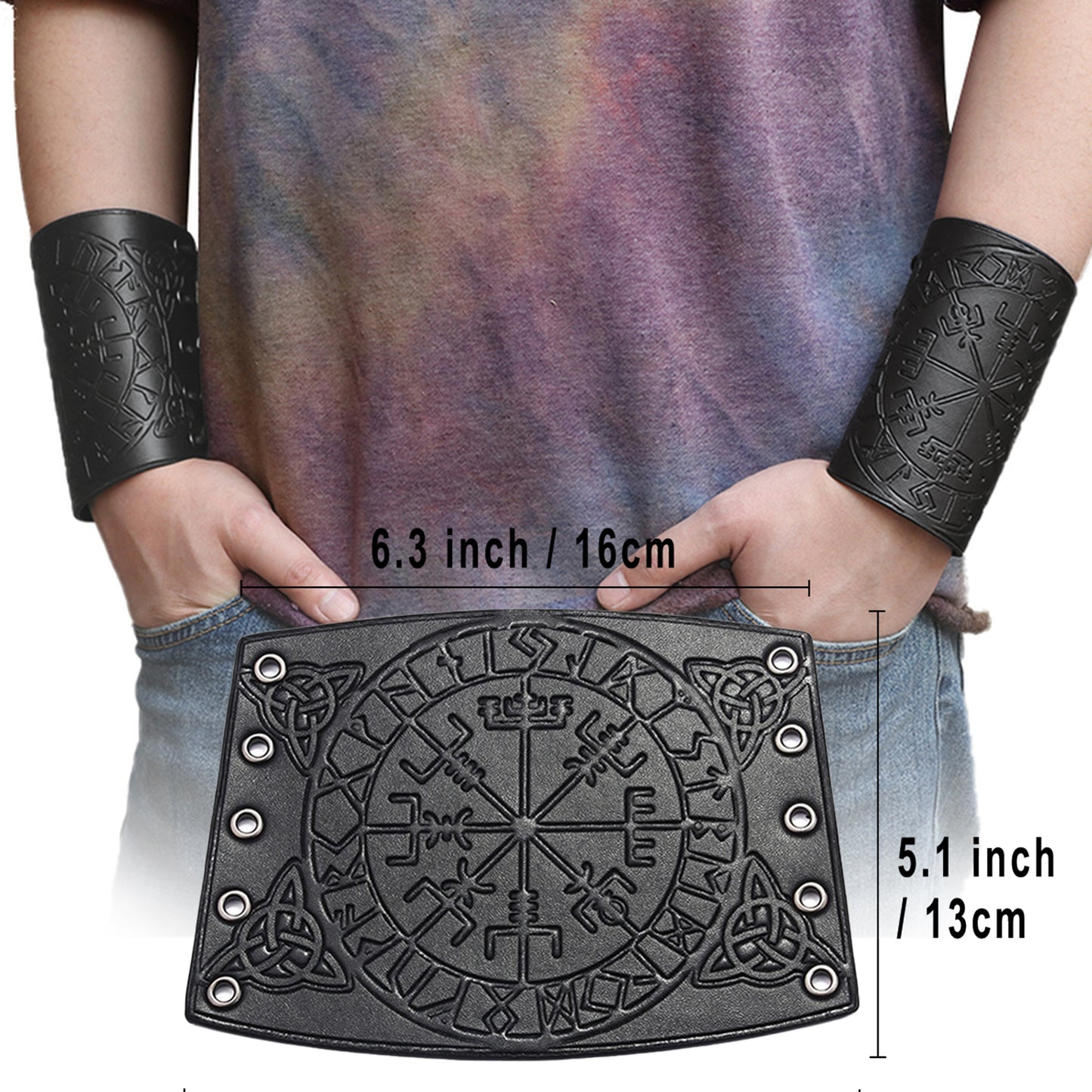 HiiFeuer Viking Vegvisir Embossed Leather Arm Armor 3 Colors LARP Gauntlet Leather Armor Bracer