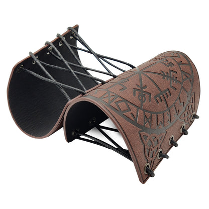 HiiFeuer Viking Vegvisir Embossed Leather Arm Armor 3 Colors LARP Gauntlet Leather Armor Bracer