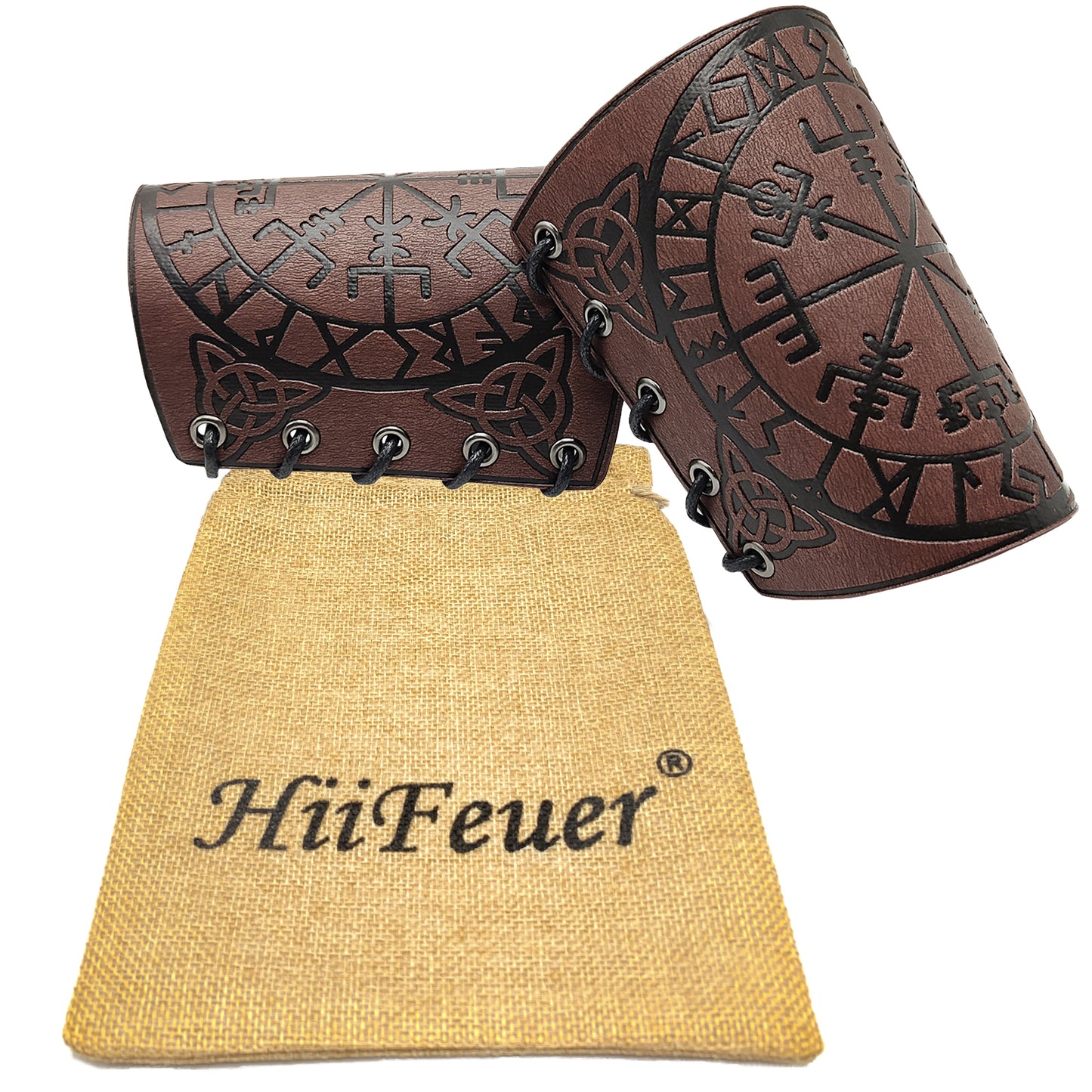HiiFeuer Viking Vegvisir Embossed Leather Arm Armor 3 Colors LARP Gauntlet Leather Armor Bracer