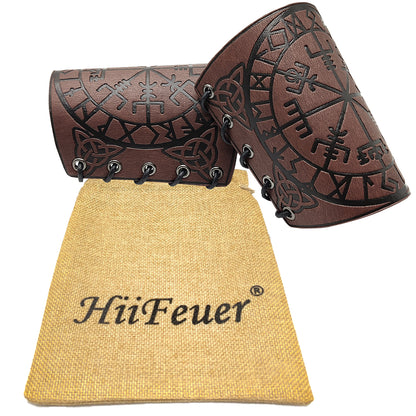 HiiFeuer Viking Vegvisir Embossed Leather Arm Armor 3 Colors LARP Gauntlet Leather Armor Bracer