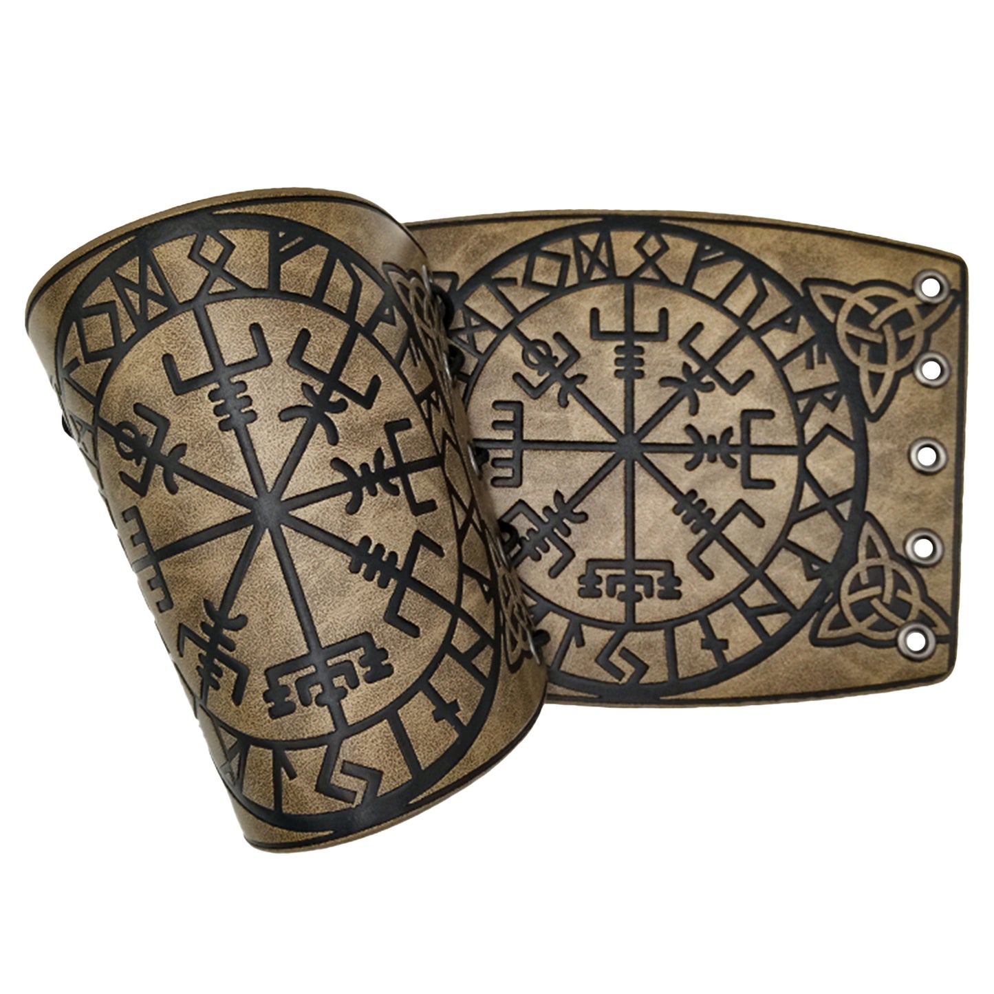 HiiFeuer Viking Vegvisir Embossed Leather Arm Armor 3 Colors LARP Gauntlet Leather Armor Bracer