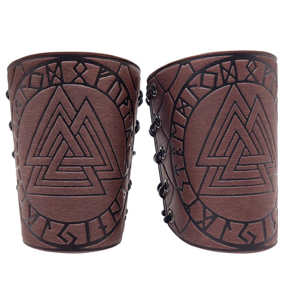 HiiFeuer Viking Arm Bracer, Embossed Norse Symbol Faux Leather Arm Armor, Medieval Faux Leather Arm Wristband for LARP