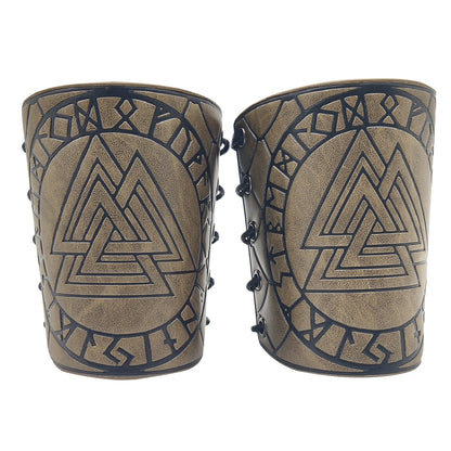 HiiFeuer Viking Arm Bracer, Embossed Norse Symbol Faux Leather Arm Armor, Medieval Faux Leather Arm Wristband for LARP