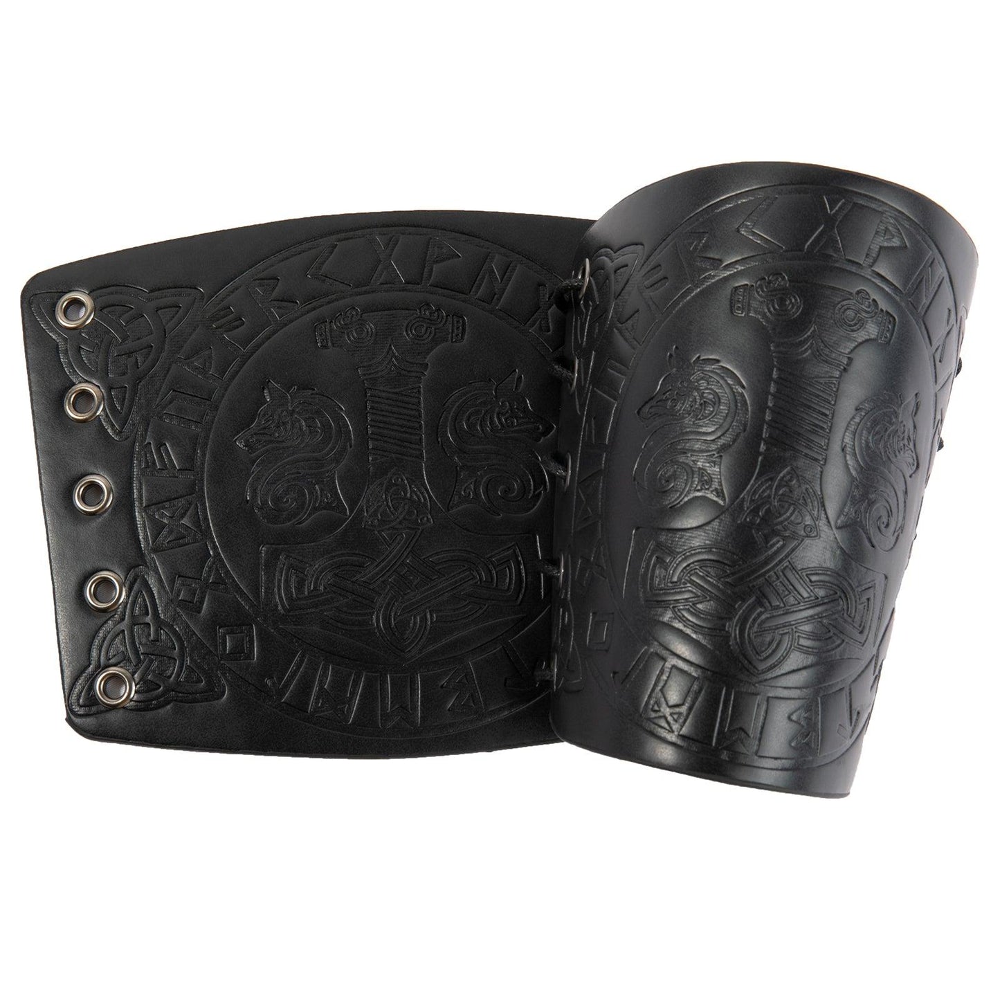 HiiFeuer Viking Arm Bracer, Embossed Norse Symbol Faux Leather Arm Armor, Medieval Faux Leather Arm Wristband for LARP