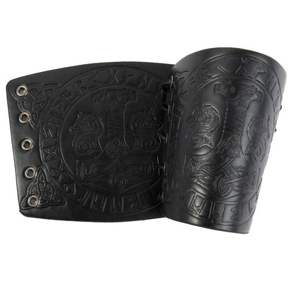 HiiFeuer Viking Arm Bracer, Embossed Norse Symbol Faux Leather Arm Armor, Medieval Faux Leather Arm Wristband for LARP