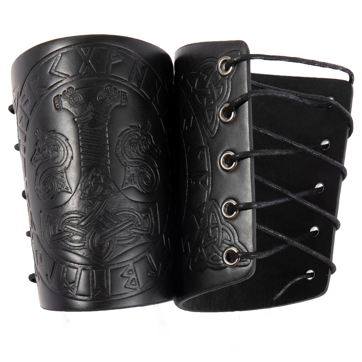 HiiFeuer Viking Arm Bracer, Embossed Norse Symbol Faux Leather Arm Armor, Medieval Faux Leather Arm Wristband for LARP