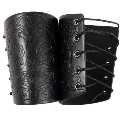 HiiFeuer Viking Arm Bracer, Embossed Norse Symbol Faux Leather Arm Armor, Medieval Faux Leather Arm Wristband for LARP