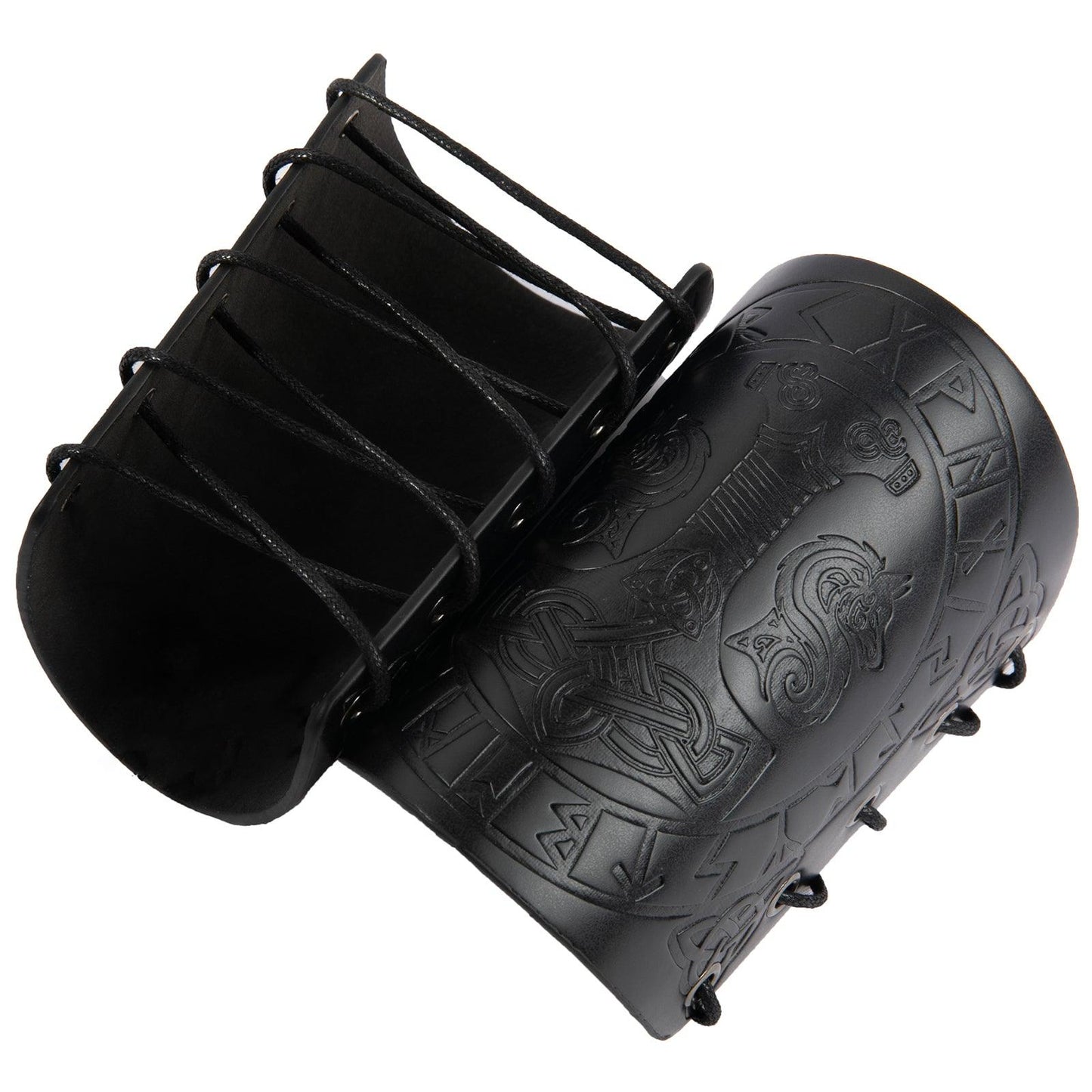 HiiFeuer Viking Arm Bracer, Embossed Norse Symbol Faux Leather Arm Armor, Medieval Faux Leather Arm Wristband for LARP
